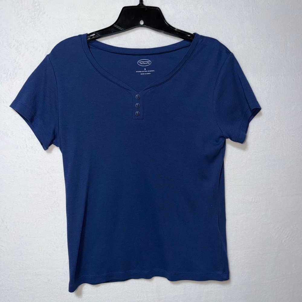 Talbots Womens Navy Blue Pima Cotton Modal Short Sleeve Henley Top Size S